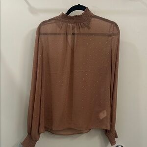 Dusty rose/blush pink  Sheer Smocked Neck Long Sleeve Blouse